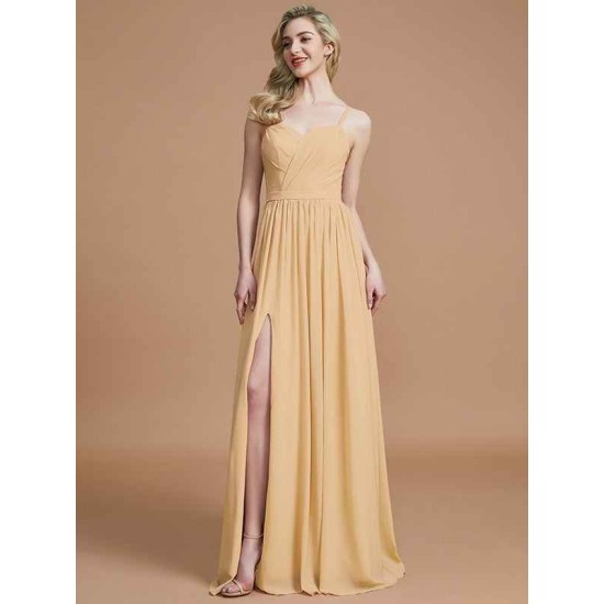 Charming Spaghetti Straps Sleeveless Ruched Chiffon Bridesmaid Dresses