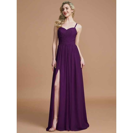 Charming Spaghetti Straps Sleeveless Ruched Chiffon Bridesmaid Dresses