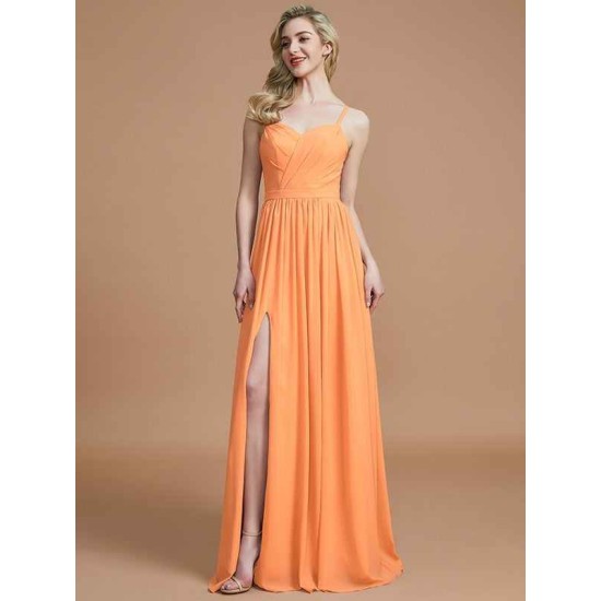 Charming Spaghetti Straps Sleeveless Ruched Chiffon Bridesmaid Dresses