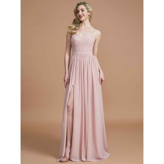 Charming Spaghetti Straps Sleeveless Ruched Chiffon Bridesmaid Dresses