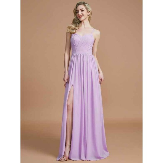 Charming Spaghetti Straps Sleeveless Ruched Chiffon Bridesmaid Dresses
