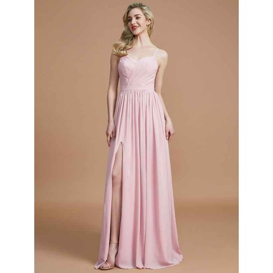 Charming Spaghetti Straps Sleeveless Ruched Chiffon Bridesmaid Dresses