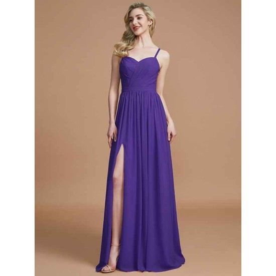 Charming Spaghetti Straps Sleeveless Ruched Chiffon Bridesmaid Dresses
