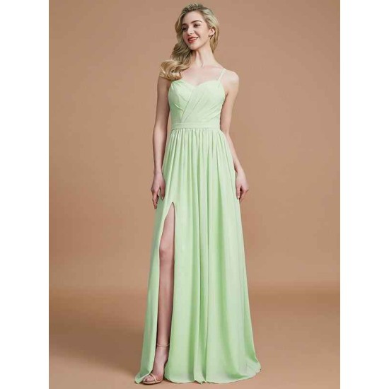 Charming Spaghetti Straps Sleeveless Ruched Chiffon Bridesmaid Dresses