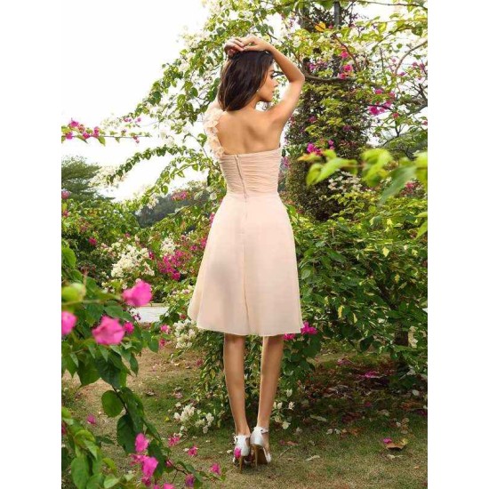 Charming One Shoulder Ruched Sleeveless Short Chiffon Bridesmaid Dresses