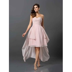 Gorgeous Sweetheart Pleats Sleeveless High Low Chiffon Bridesmaid Dresses