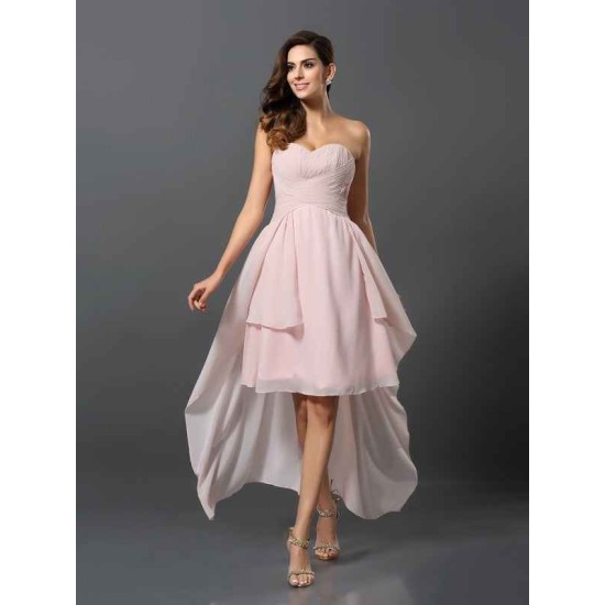 Gorgeous Sweetheart Pleats Sleeveless High Low Chiffon Bridesmaid Dresses