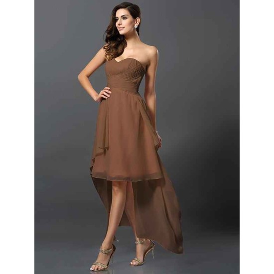 Gorgeous Sweetheart Pleats Sleeveless High Low Chiffon Bridesmaid Dresses