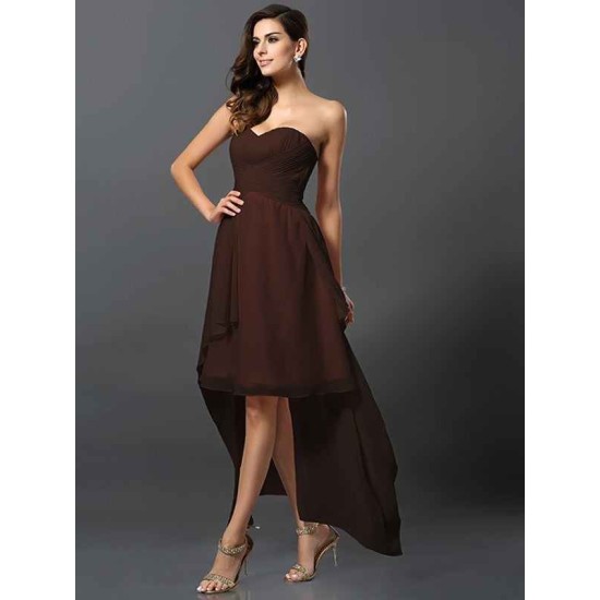 Gorgeous Sweetheart Pleats Sleeveless High Low Chiffon Bridesmaid Dresses