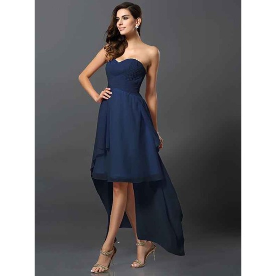 Gorgeous Sweetheart Pleats Sleeveless High Low Chiffon Bridesmaid Dresses