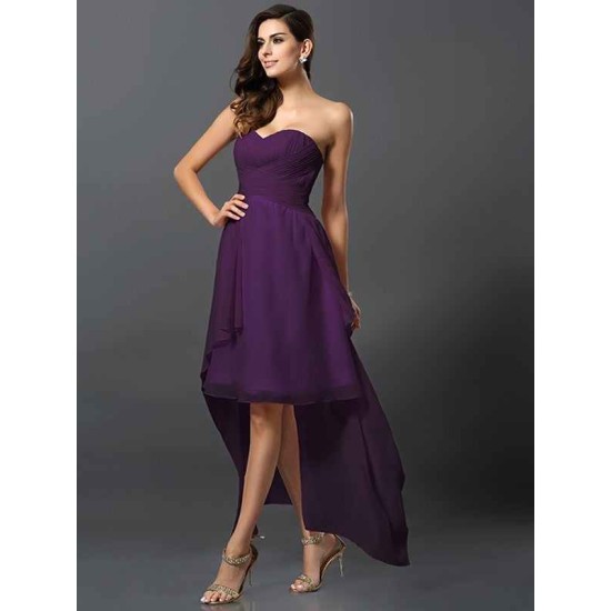 Gorgeous Sweetheart Pleats Sleeveless High Low Chiffon Bridesmaid Dresses