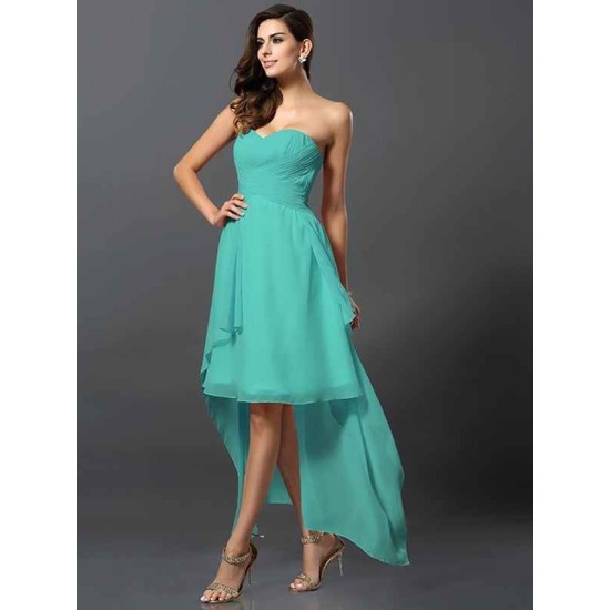 Gorgeous Sweetheart Pleats Sleeveless High Low Chiffon Bridesmaid Dresses