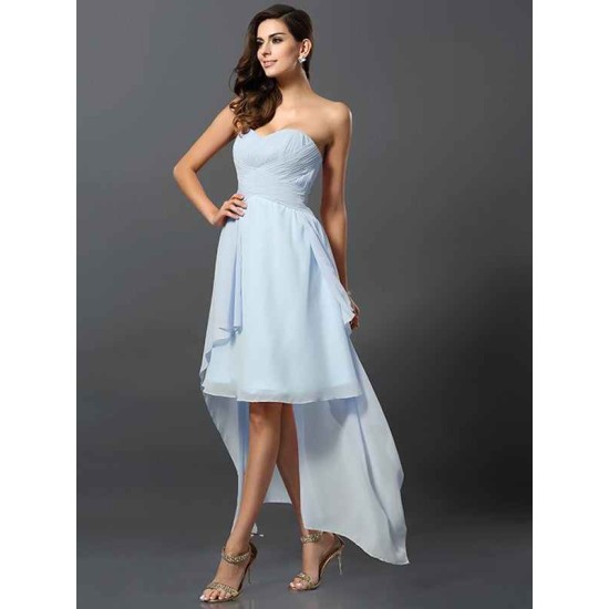 Gorgeous Sweetheart Pleats Sleeveless High Low Chiffon Bridesmaid Dresses