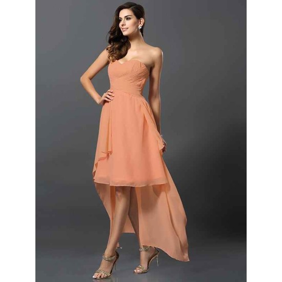 Gorgeous Sweetheart Pleats Sleeveless High Low Chiffon Bridesmaid Dresses
