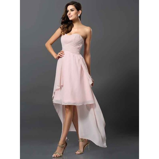 Gorgeous Sweetheart Pleats Sleeveless High Low Chiffon Bridesmaid Dresses