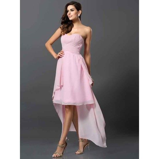 Gorgeous Sweetheart Pleats Sleeveless High Low Chiffon Bridesmaid Dresses