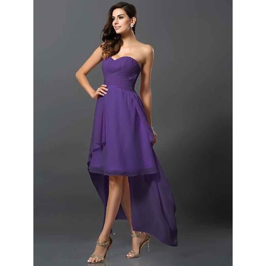 Gorgeous Sweetheart Pleats Sleeveless High Low Chiffon Bridesmaid Dresses