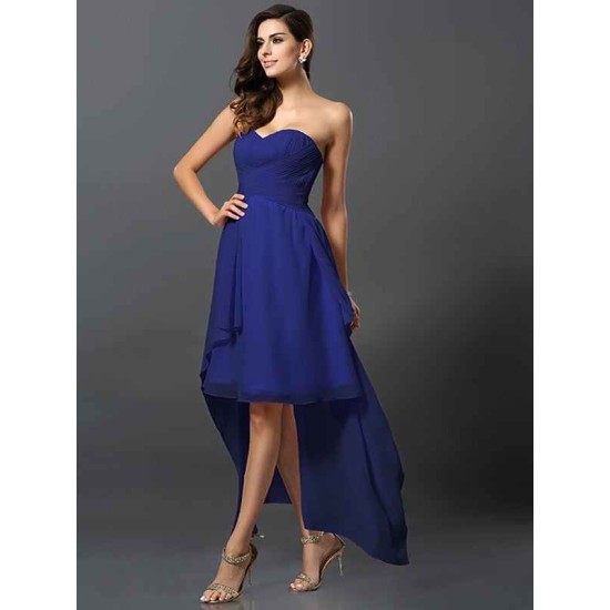 Gorgeous Sweetheart Pleats Sleeveless High Low Chiffon Bridesmaid Dresses