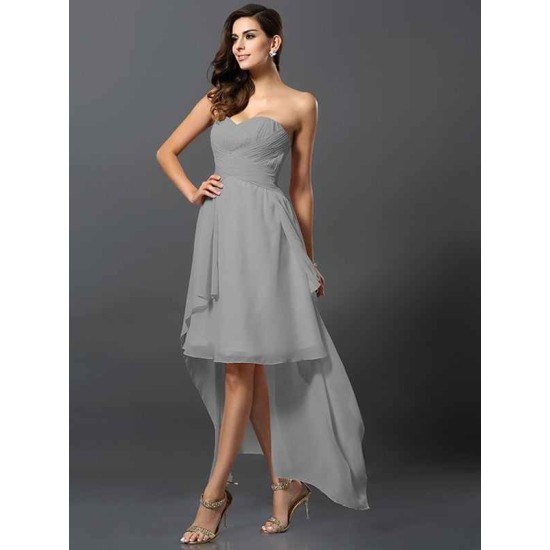 Gorgeous Sweetheart Pleats Sleeveless High Low Chiffon Bridesmaid Dresses