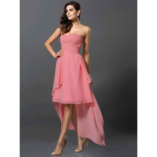 Gorgeous Sweetheart Pleats Sleeveless High Low Chiffon Bridesmaid Dresses