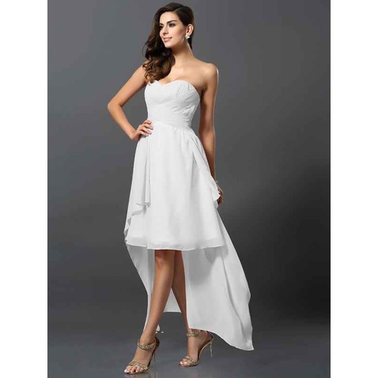 Gorgeous Sweetheart Pleats Sleeveless High Low Chiffon Bridesmaid Dresses