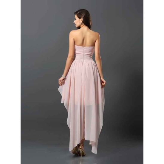 Gorgeous Sweetheart Pleats Sleeveless High Low Chiffon Bridesmaid Dresses
