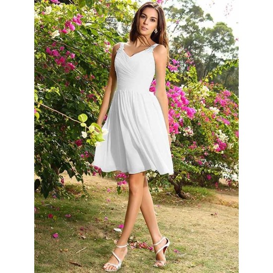 Charming Straps Ruched Sleeveless Short Chiffon Bridesmaid Dresses