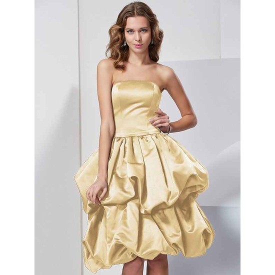 Charming Strapless Sleeveless Short Satin Bridesmaid Dresses
