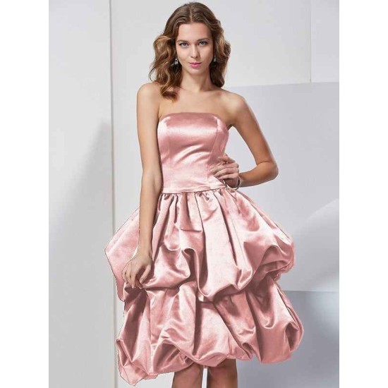 Charming Strapless Sleeveless Short Satin Bridesmaid Dresses