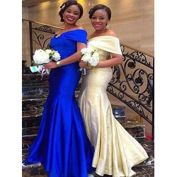 Mermaid Gorgeous Off-the-Shoulder Sleeveless Ruffles Satin Bridesmaid Dresses