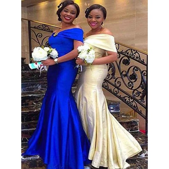 Mermaid Gorgeous Off-the-Shoulder Sleeveless Ruffles Satin Bridesmaid Dresses