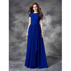 Modern Bateau Lace Sleeveless Long Chiffon Bridesmaid Dresses