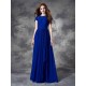 Modern Bateau Lace Sleeveless Long Chiffon Bridesmaid Dresses