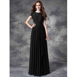 Modern Bateau Lace Sleeveless Long Chiffon Bridesmaid Dresses
