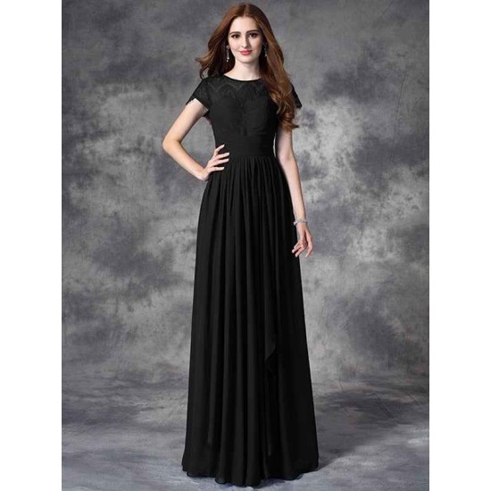 Modern Bateau Lace Sleeveless Long Chiffon Bridesmaid Dresses