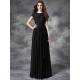Modern Bateau Lace Sleeveless Long Chiffon Bridesmaid Dresses