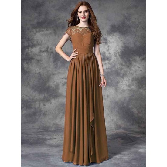 Modern Bateau Lace Sleeveless Long Chiffon Bridesmaid Dresses