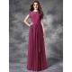 Modern Bateau Lace Sleeveless Long Chiffon Bridesmaid Dresses