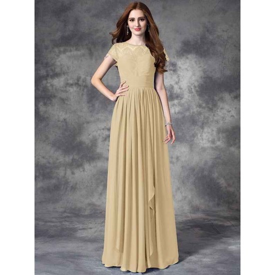 Modern Bateau Lace Sleeveless Long Chiffon Bridesmaid Dresses