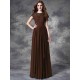 Modern Bateau Lace Sleeveless Long Chiffon Bridesmaid Dresses