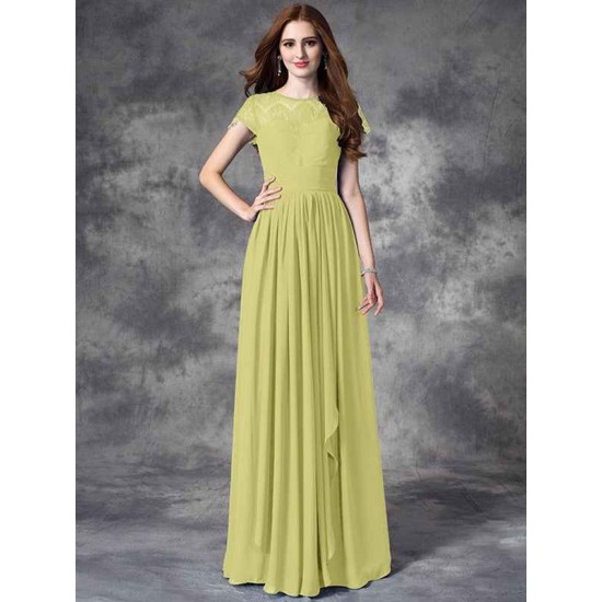 Modern Bateau Lace Sleeveless Long Chiffon Bridesmaid Dresses
