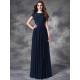Modern Bateau Lace Sleeveless Long Chiffon Bridesmaid Dresses