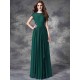 Modern Bateau Lace Sleeveless Long Chiffon Bridesmaid Dresses