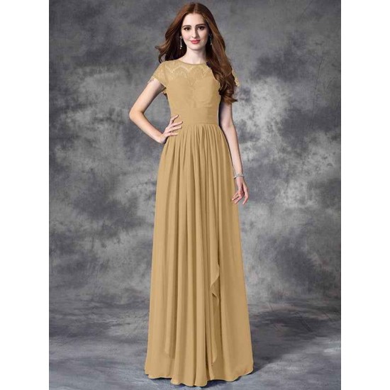 Modern Bateau Lace Sleeveless Long Chiffon Bridesmaid Dresses
