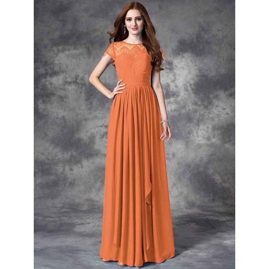 Modern Bateau Lace Sleeveless Long Chiffon Bridesmaid Dresses