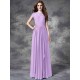 Modern Bateau Lace Sleeveless Long Chiffon Bridesmaid Dresses