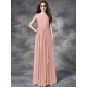 Modern Bateau Lace Sleeveless Long Chiffon Bridesmaid Dresses