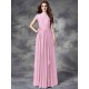 Modern Bateau Lace Sleeveless Long Chiffon Bridesmaid Dresses