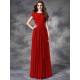Modern Bateau Lace Sleeveless Long Chiffon Bridesmaid Dresses