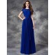 Modern Bateau Lace Sleeveless Long Chiffon Bridesmaid Dresses